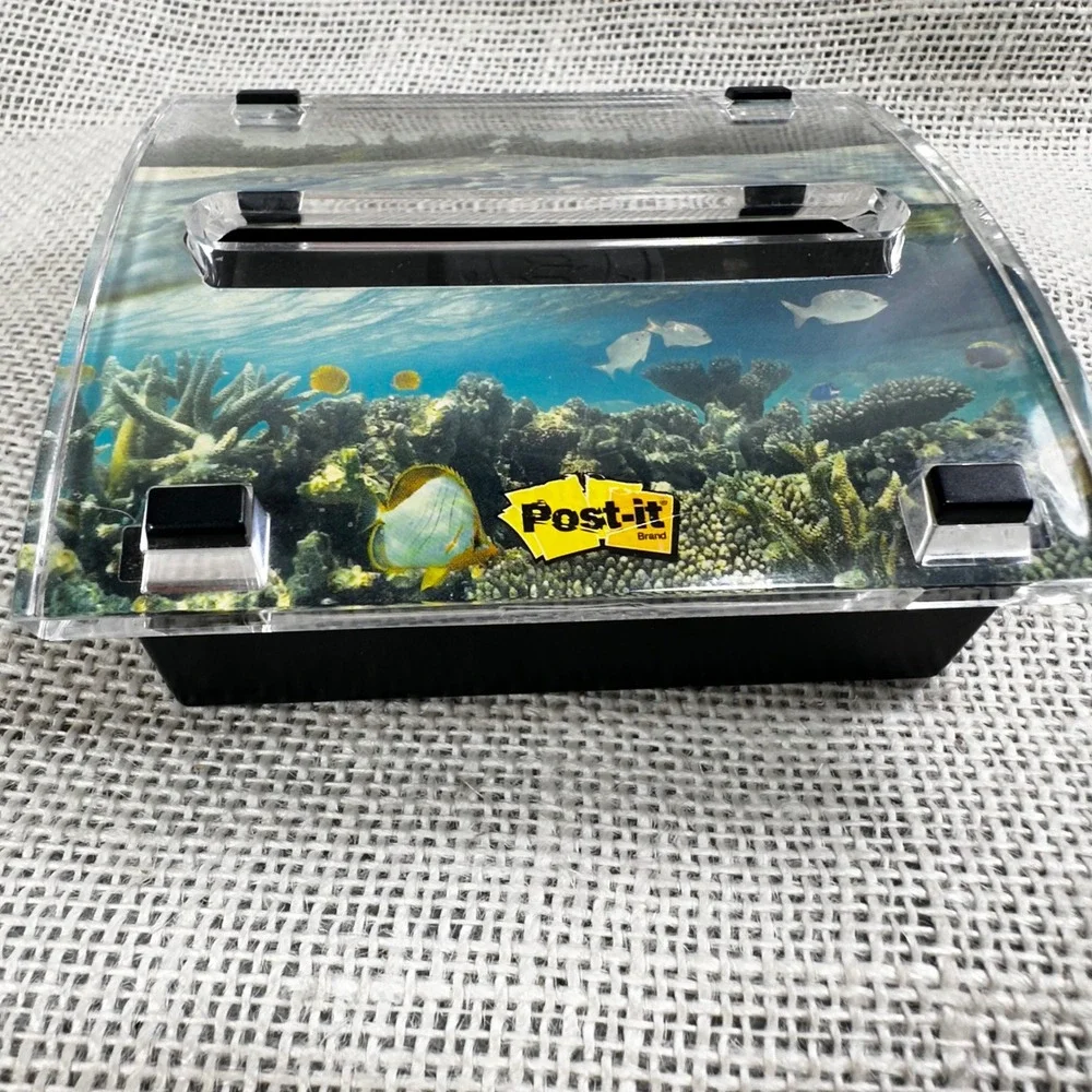 Vintage Post-it Pop-Up Note Dispenser Tropical Ocean Coral Reef Acrylic 3M Flaw